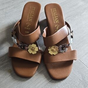 Italian Shoemakers Brown Floral Sandals
